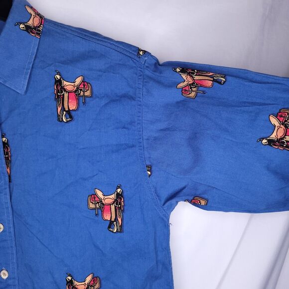 Barn Fly Shirt Womens Medium Blue Saddle Print Vintage - Picture 4 of 11